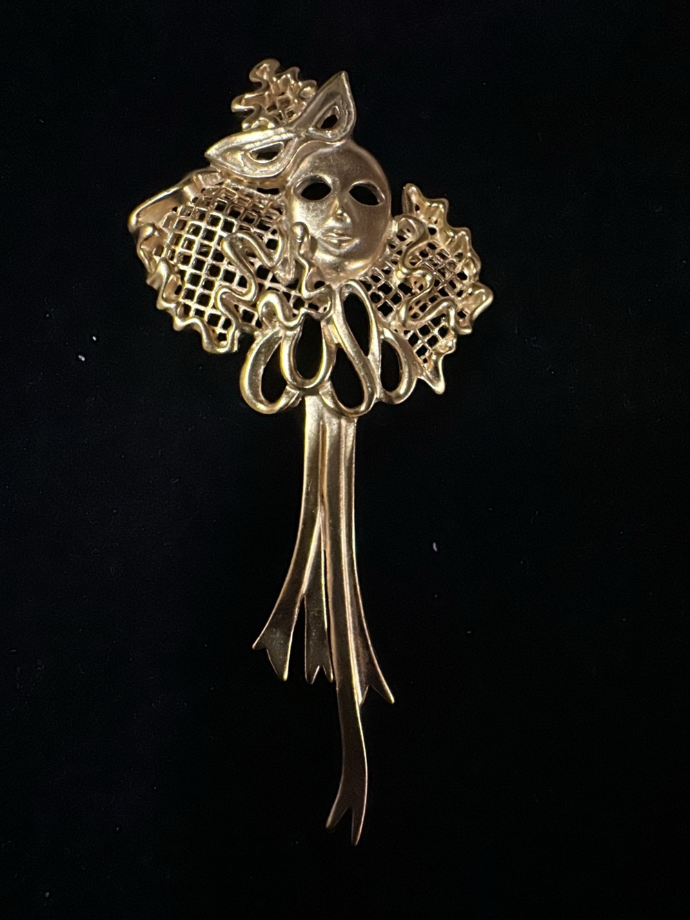 Vintage Gold Masquerade Mask Drop Brooch - Women Jewelry